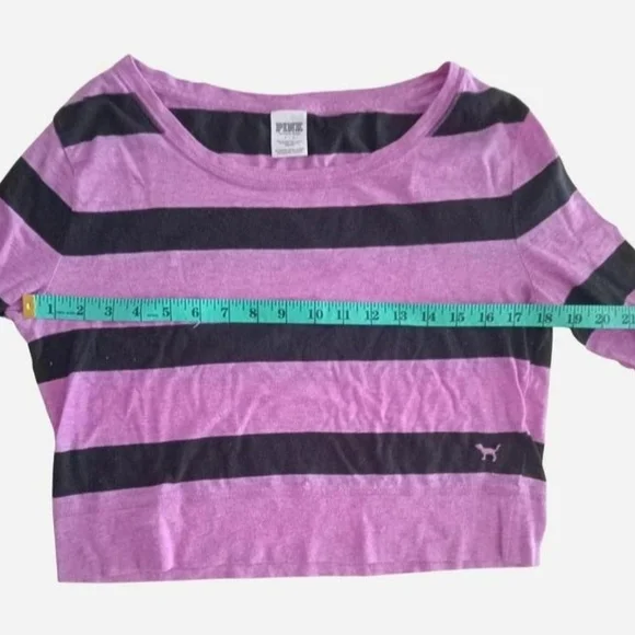 Victoria's Secret PINK Purple Black Stripe Long Sleeve Tee T Goth Alt Y2K 90's - Picture 6 of 11